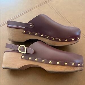 Ancient Greek Sandals Leather Closed Clogs with Gold Studs in Chestnut 38 8